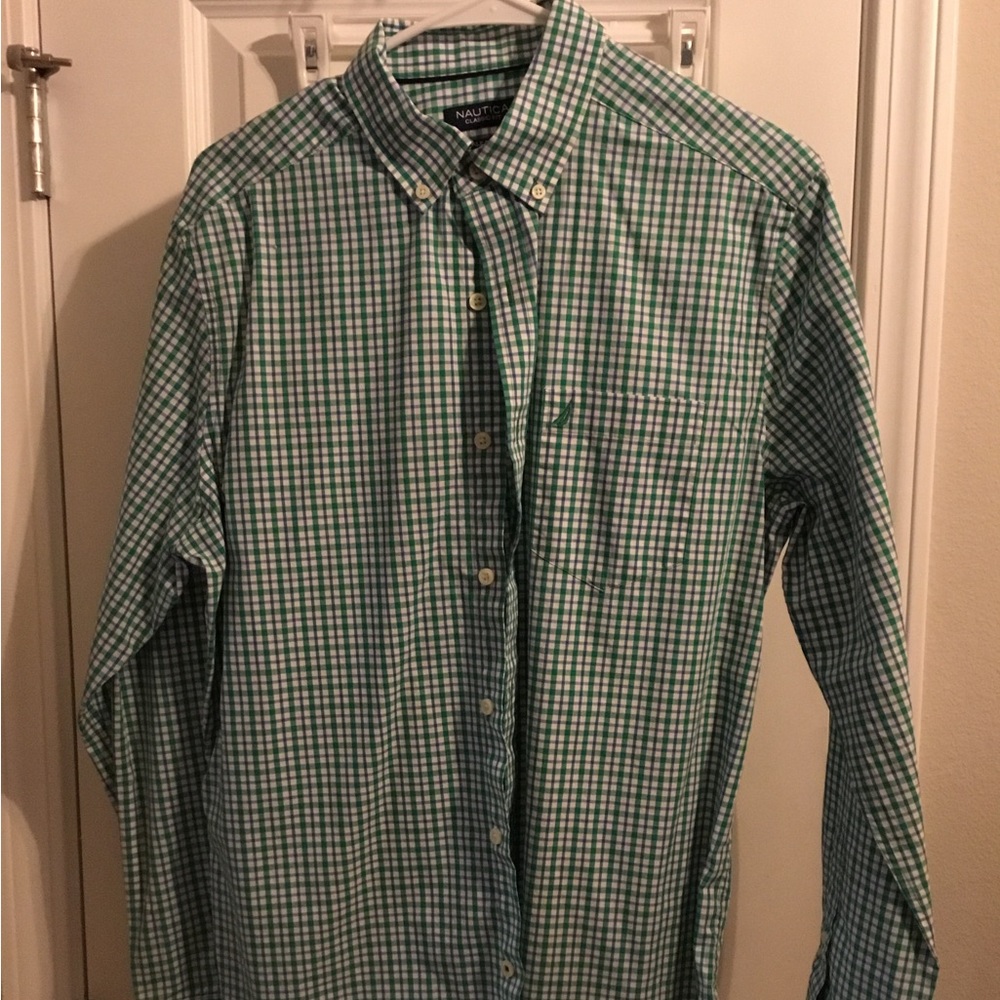 Green button down